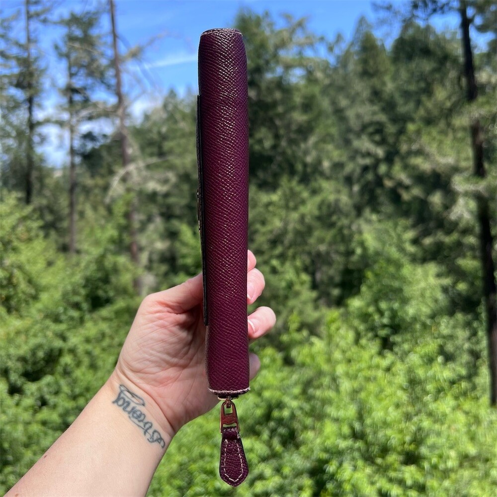 COACH Long Zip-Around Waller Burgundy/Purple Crossgrain Leather - Picture 6 of 13